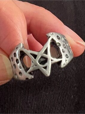 Gothic Style Silver Pentagram Crescent Moon Ring  with Star size 11